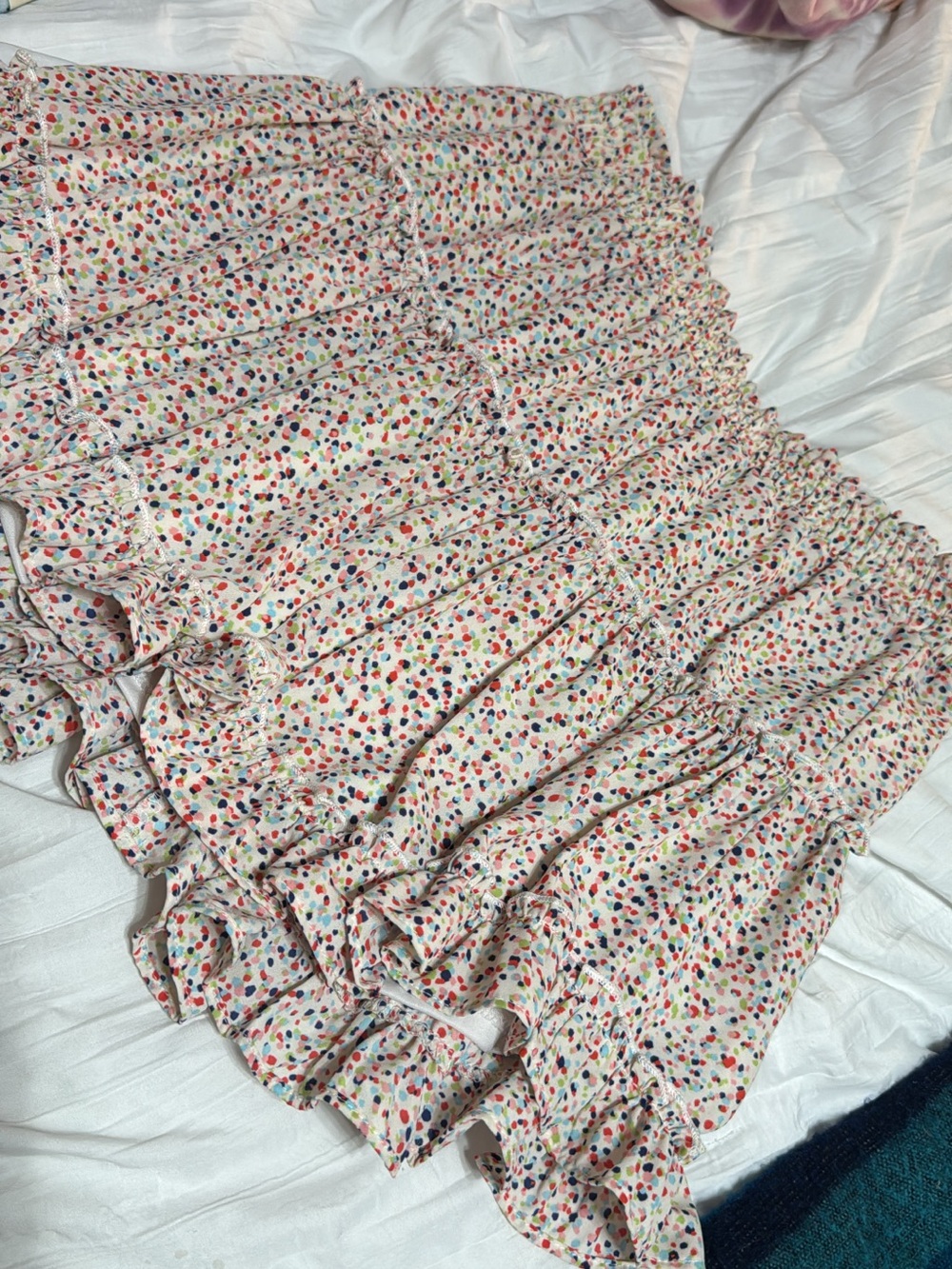 Cotton Ruffled Skirt with Multicolor Dot Print